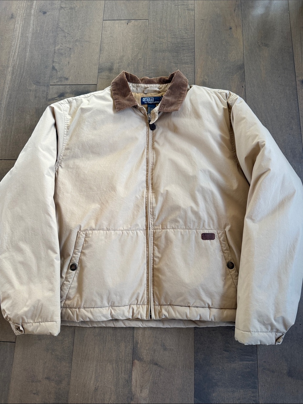 Vintage Ralph Lauren Polo Puffer Jacket Beige Brown XL Bomber 90s